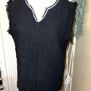 Moon River Womens Top M v Neck Sleeveless Lined Linen Top Black